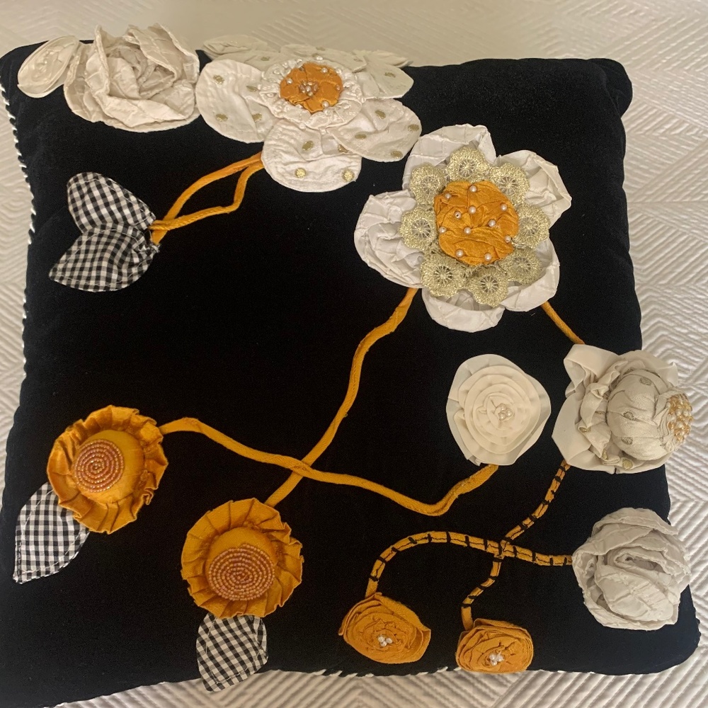 MacKenzie-Childs Black Velvet Gardenia pillow